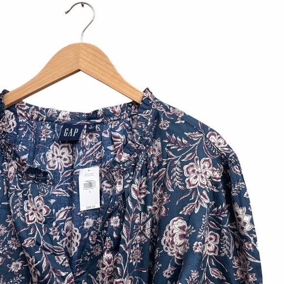 Gap Tiered Tie-Waist Midi Dress in Blue Floral - Picture 6 of 8